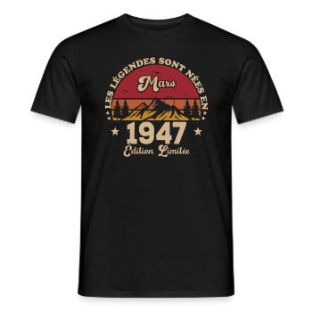 76th Anniversary March Born 1947 Vintage - Men's T-Shirt - black - Front - AI Model Male 178 light (178cm)