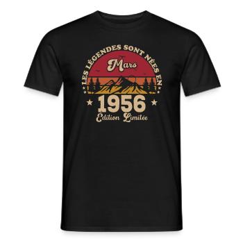 67e anniversaire Mars Né en 1956 Idée cadeau - T-shirt homme - noir - Devant - AI Model Male 178 light (178cm)