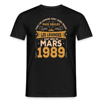 Mars 1989. Cadeau d'anniversaire mars 1989. - T-shirt homme - noir - Devant - AI Model Male 178 light (178cm)