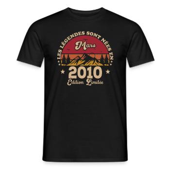 Mars 2010 | Mars 2010 anniversaire 2010 - T-shirt homme - noir - Devant - AI Model Male 178 light (178cm)