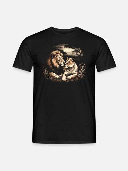 Löwen Pärchen - Männer T-Shirt - Schwarz