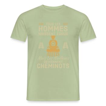 Cheminots - T-shirt homme - vert sauge - Devant - AI Model Male 178 light (178cm)