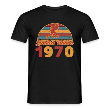 Football player football birthday built in 1970 - Men's T-Shirt - black - Front - AI Model Male 178 light (178cm)
