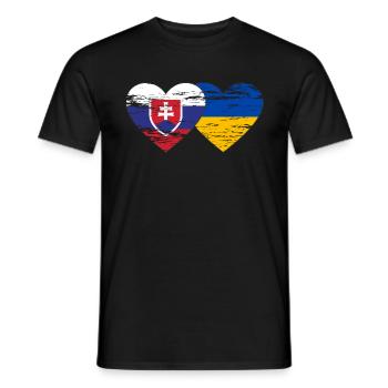 Slowakei Ukraine Flagge Herz used - Männer T-Shirt - Schwarz - Vorne - AI Model Male 178 light (178cm)
