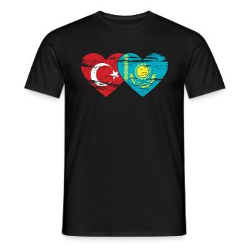 Turquie Kazakhstan Drapeau Coeur utilisé - T-shirt homme - noir - Devant - AI Model Male 178 light (178cm)