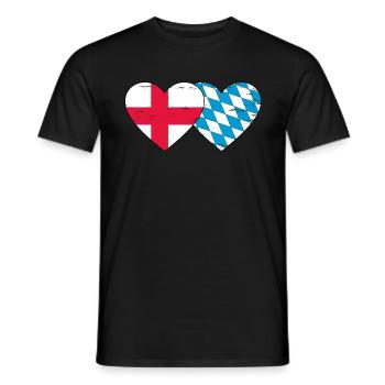 England Bavaria Flag Heart used - Men's T-Shirt - black - Front - AI Model Male 178 light (178cm)