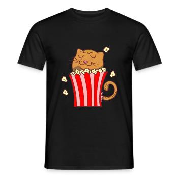 Katze isst Popcorn im Kino - Männer T-Shirt - Schwarz - Vorne - AI Model Male 178 light (178cm)