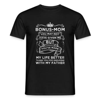 Bonus mom stepmother stepmom funny gift - Men's T-Shirt - black - Front - AI Model Male 178 light (178cm)