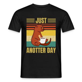 Funny Otter - Just Anotter Day - Retro Coffee - Men's T-Shirt - black - Front - AI Model Male 178 light (178cm)