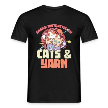 Facilement distrait par les chats et le fil au crochet - T-shirt homme - noir - Devant - AI Model Male 178 light (178cm)
