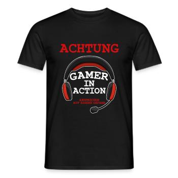 Achtung Gamer in Action Zocker Geschenk Herren - Männer T-Shirt - Schwarz - Vorne - AI Model Male 178 light (178cm)