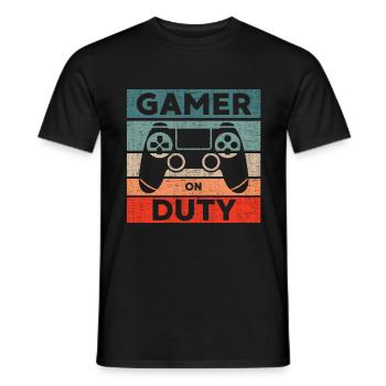 Gamer on Duty Gaming Geschenk - Männer T-Shirt - Schwarz - Vorne - AI Model Male 178 light (178cm)