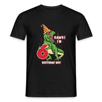 Kids 6 Years Old Dinosaur Birthday 6 Party - Men's T-Shirt - black - Front - AI Model Male 178 light (178cm)