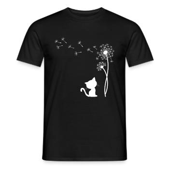 Chat avec le pissenlit - T-shirt homme - noir - Devant - AI Model Male 178 light (178cm)