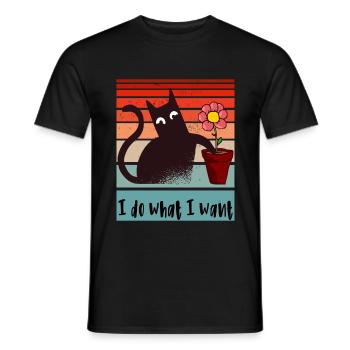Je fais ce que je veux. Drôle de pot de fleurs de chat - T-shirt homme - noir - Devant - AI Model Male 178 light (178cm)