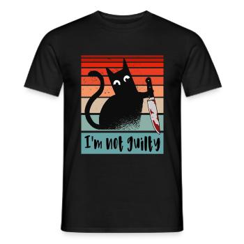 Ich bin unschuldig, Katze mit blutigem Messer - Männer T-Shirt - Schwarz - Vorne - AI Model Male 178 light (178cm)
