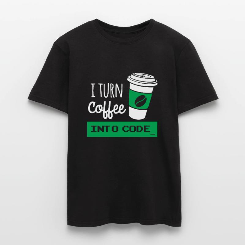 Ich drehe Kaffee in Code-Entwickler Männer T-Shirt