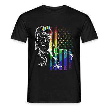 Pride Rainbow Dinosaur T-Rex Gay PRIDE FLAG USA - Men's T-Shirt - black - Front - AI Model Male 178 light (178cm)