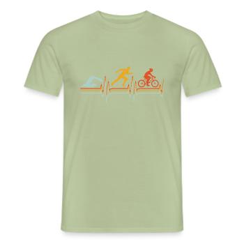 Triathlon battement de coeur sport extrême vintage - T-shirt homme - vert sauge - Devant - AI Model Male 178 light (178cm)