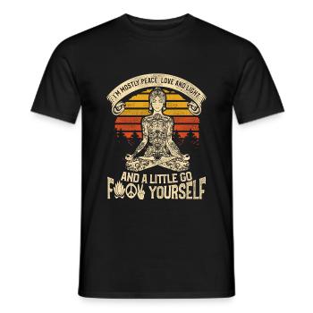I am Mostly Peace Love and Light Vintage Woman - Men's T-Shirt - black - Front - AI Model Male 178 light (178cm)