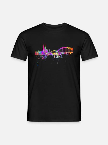 Köln Skyline Kölner Dom Deutzer Brücke Fan Bunt Kö - Männer T-Shirt - Schwarz