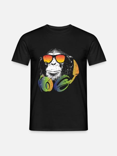 Monkey DJ with headphones and sunglasses gift - Men's T-Shirt - black