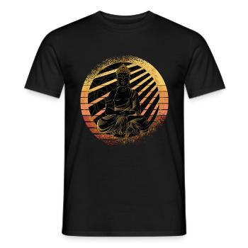Buddha spirituell im aktuellen Retro Sunset Design - Männer T-Shirt - Schwarz - Vorne - AI Model Male 178 light (178cm)
