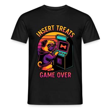 Funny pug at the arcade machine - Men's T-Shirt - black - Front - AI Model Male 178 light (178cm)