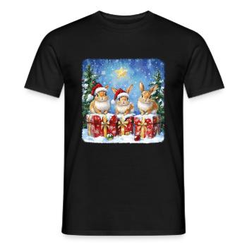 Lustige Weihnachtshasen mit Weihnachtsmannmütze - Männer T-Shirt - Schwarz - Vorne - AI Model Male 178 light (178cm)