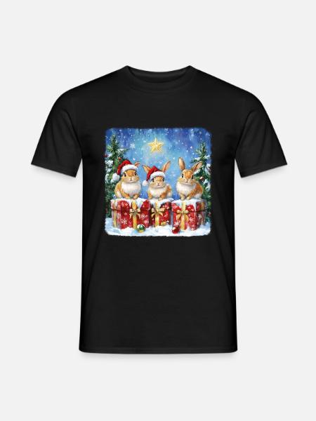 Lustige Weihnachtshasen mit Weihnachtsmannmütze - Männer T-Shirt - Schwarz
