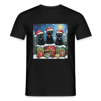 Schwarze Katzen mit Weihnachtsgeschenke - Männer T-Shirt - Schwarz - Vorne - AI Model Male 178 light (178cm)