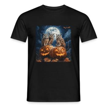 Eulen und Kürbislaterne unter Vollmond Halloween - Männer T-Shirt - Schwarz - Vorne - AI Model Male 178 light (178cm)