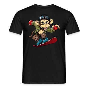 Monkey Chimpanzee Snowboarder Winter Sports Vacation - Men's T-Shirt - black - Front - AI Model Male 178 light (178cm)