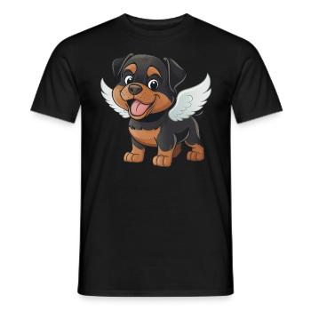 Cute Rottweiler Angel Cartoon - Men's T-Shirt - black - Front - AI Model Male 178 light (178cm)