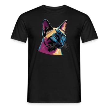 Vibrant Pop Art Siamese Cat - Modern Portrait - Men's T-Shirt - black - Front - AI Model Male 178 light (178cm)
