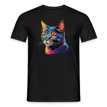 Elektrisches Britisch Kurzhaar: Lebendige Katzenkunst - Männer T-Shirt - Schwarz - Vorne - AI Model Male 178 light (178cm)