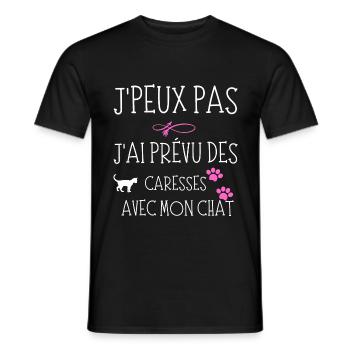 J'peux pas j'ai prévu des caresses avec mon chat - T-shirt homme - noir - Devant - AI Model Male 178 light (178cm)