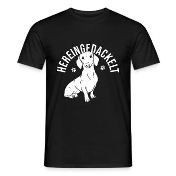 Dackel Dackelhund Hereingedackelt Dachshund Spruch - Männer T-Shirt - Schwarz - Vorne - AI Model Male 178 light (178cm)