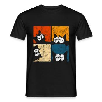 Chat Miau Chat Rétro Chat - T-shirt homme - noir - Devant - AI Model Male 178 light (178cm)