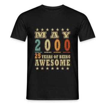 25ème anniversaire cadeau mari Original mai 2000 - T-shirt homme - noir - Devant - AI Model Male 178 light (178cm)