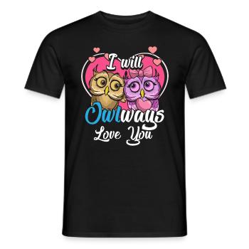 OWL heart I will Owlways always love you gift - Men's T-Shirt - black - Front - AI Model Male 178 light (178cm)