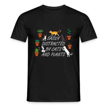 Abgelenkt durch Katzen und Gärtnern Gartenarbeit - Männer T-Shirt - Schwarz - Vorne - AI Model Male 178 light (178cm)