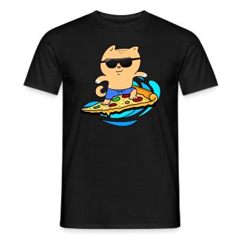 Pizza Cat Surfing On Pizza - Men's T-Shirt - black - Front - AI Model Male 178 light (178cm)
