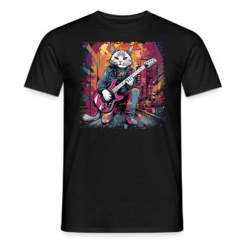 Cat Musicien E Guitare Smell N Roll Music Animal - T-shirt homme - noir - Devant - AI Model Male 178 light (178cm)
