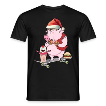 Père Noël patineur Patinage Cochon - T-shirt homme - noir - Devant - AI Model Male 178 light (178cm)