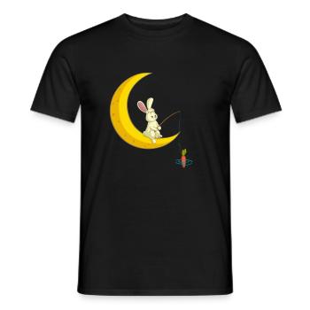 Cute rabbit on the moon fishes a carrot - Men's T-Shirt - black - Front - AI Model Male 178 light (178cm)