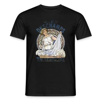 Alfons Mucha - bleu Deschamps en vente ici - Men's T-Shirt - black - Front - AI Model Male 178 light (178cm)