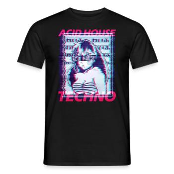 Acid House Techno Glitch Vaporwave Manga Raver DJ - T-shirt homme - noir - Devant - AI Model Male 178 light (178cm)