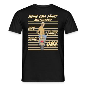 MEINE OMA FÄHRT MOTORRAD WAS FÄHRT DEINE OMA - Männer T-Shirt - Schwarz - Vorne - AI Model Male 178 light (178cm)