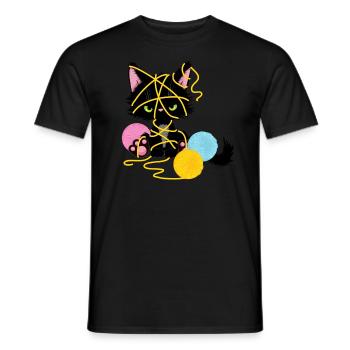 Funny cat involved in wool - Men's T-Shirt - black - Front - AI Model Male 178 light (178cm)